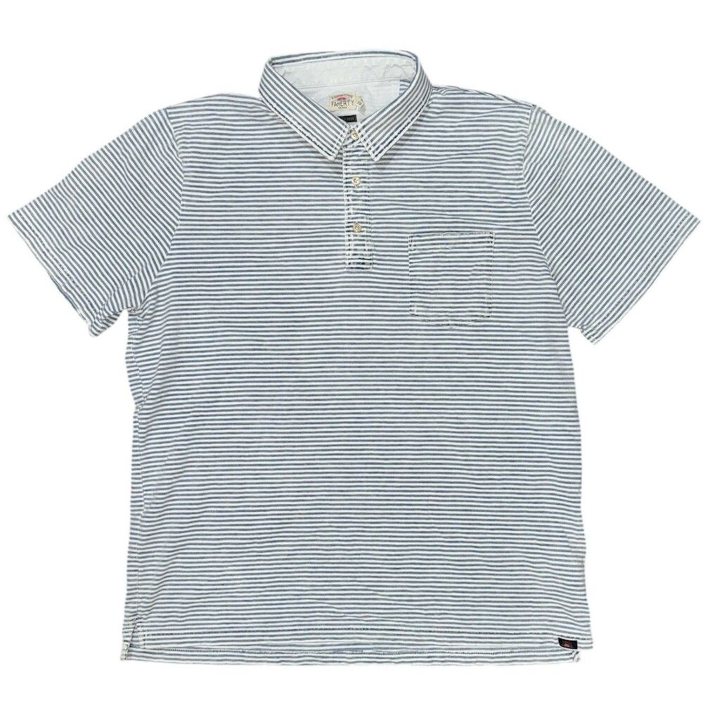 Faherty Indigo Dyed Polo Shirt Men’s XXL Blue White Striped 100% Cotton Pocket